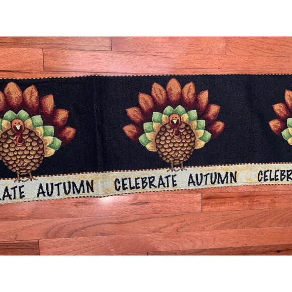Thanksgiving Turkey Table Runner 70"x13" Celebrate Autumn Tapestry Fall Decor - Picture 7 of 8